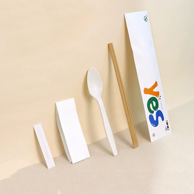 Set de pachete de scobitori de șervețel de unică folosință din bambus pentru mâncare la pachet, restaurant, set de folie de hârtie degradabilă